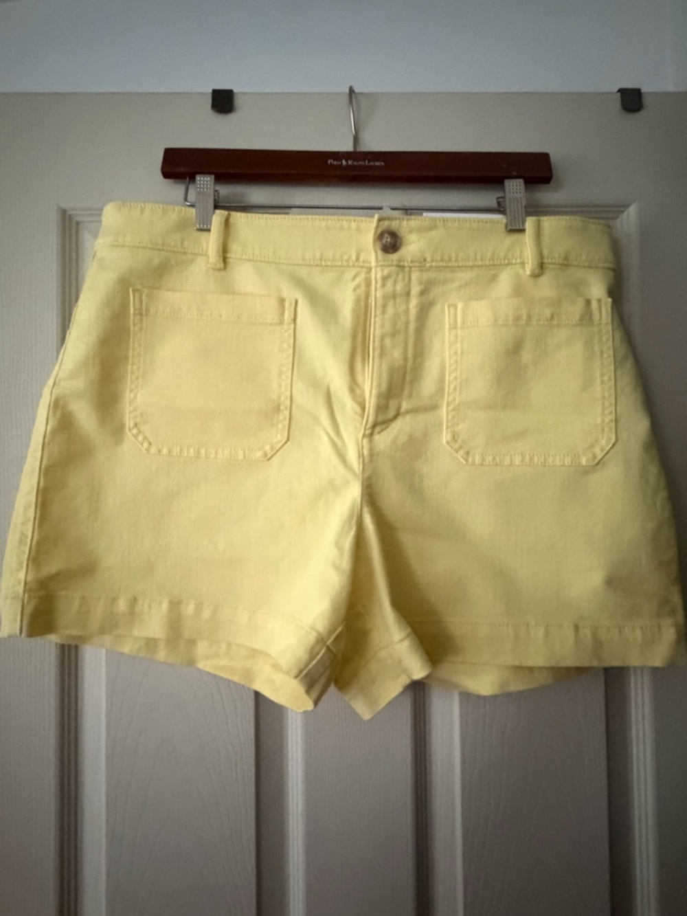 LOFT Pale Yellow High-Waist Cotton Shorts